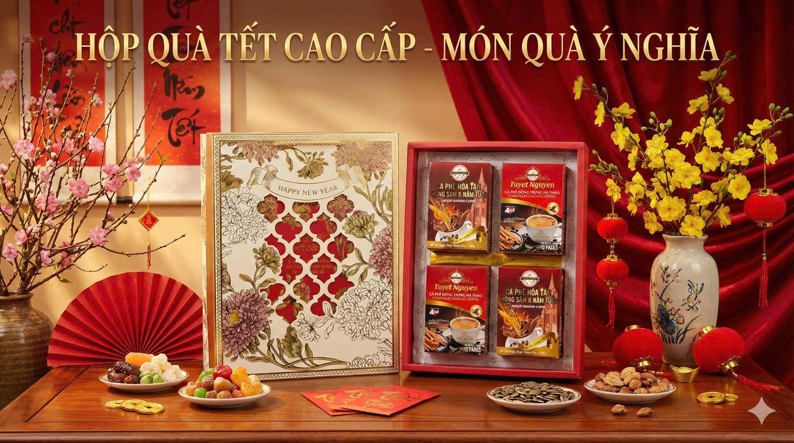 KN HỘP QUÀ TẾT CAO CẤP 4 VỊ CÀ PHÊ SỨC KHỎE